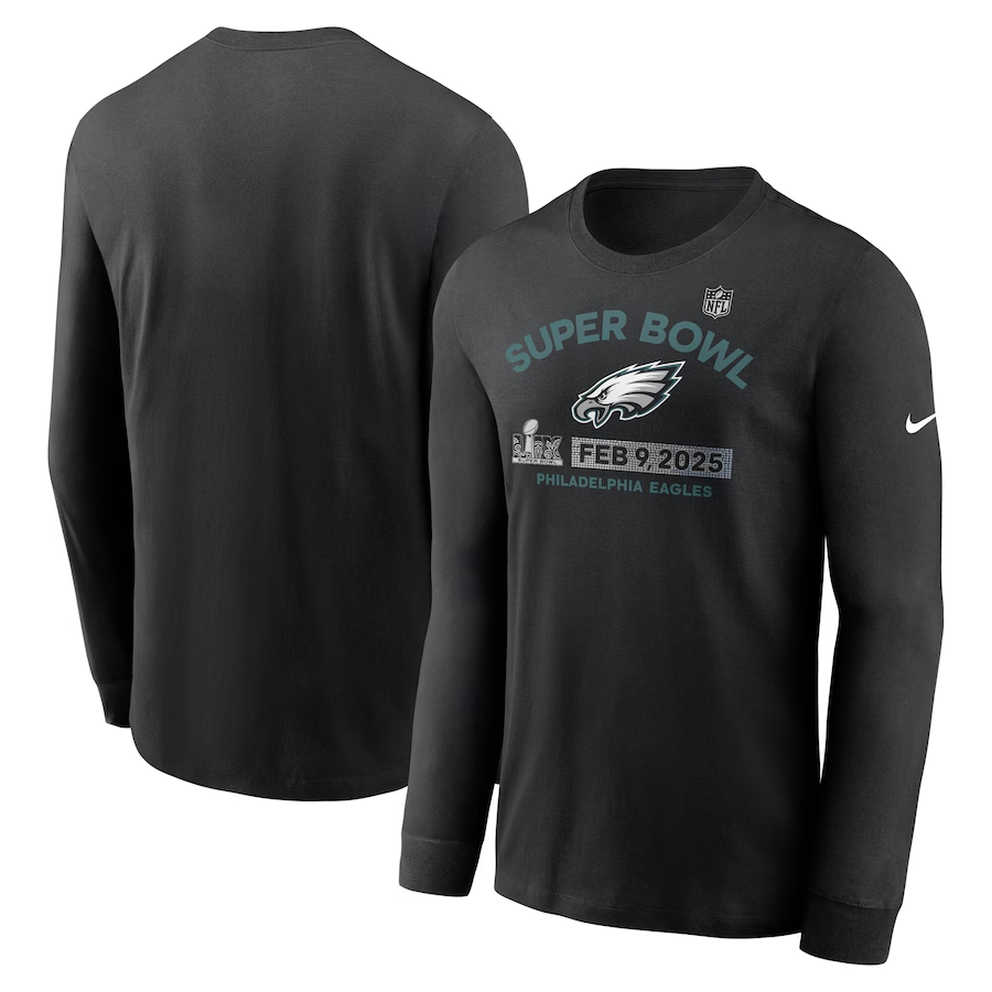 Men NFL Philadelphia Eagles black 2025 long sleeve T shirts style 4->nfl t-shirts->Sports Accessory